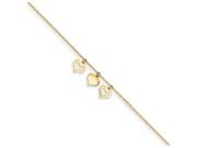 10 Inch 14k 3 Hearts W 1 Inch Extension Anklet in 14 kt Yellow Gold