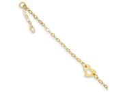 10 Inch 14k Polished Heart Anklet in 14 kt Yellow Gold