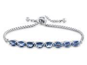 Sterling Silver Slider Chain Adjustable Bracelet with 8 Oval Simulated Aquamarine Stones
