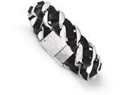 Chisel Stainless Steel Polished Leather Braided Bracelet