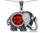 Star K Round 10mm Simulated Garnet Good Luck Elephant Pendant Necklace in Sterling Silver