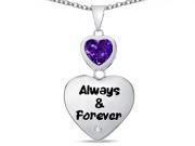 Star K Always and Forever Simulated Amethyst 8mm Heart Pendant Necklace in Sterling Silver