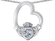 Star K Floating Heart Irish Claddagh Pendant Necklace with Heart Shape White Topaz in Sterling Silver