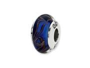 Reflections Sterling Silver Blue Brown Swirl Hand blown Glass Bead Charm