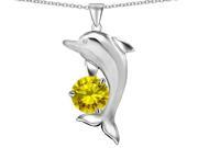 Star K Round 7mm Simulated Citrine Good Luck Dolphin Pendant Necklace in Sterling Silver
