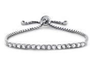 Sterling Silver Slider Chain Adjustable Bracelet with 16 Round White Topaz Stones