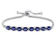Sterling Silver Slider Chain Adjustable Bracelet with 8 Oval Created Sapphire Stones