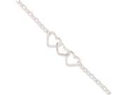 Sterling Silver 9 Rolo Chain with 3 Interlocking Hearts Anklet Smaller Ankles