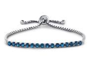 Sterling Silver Slider Chain Adjustable Bracelet with 16 Round London Blue Topaz Stones