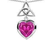 Star K Love Knot Pendant Necklace with Heart 9mm Created Pink Sapphire in Sterling Silver
