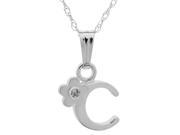 Sterling Silver Childrens Letter C Charm Pendant on 14 Inch Chain