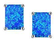 Star K Emerald Cut 8x6mm Blue Simulated Opal Earrings in Sterling Silver