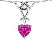 Star K Love Knot Pendant Necklace with 8mm Heart Shape Simulated Pink Tourmaline in Sterling Silver