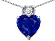 Star K 8mm Heart Shape Created Blue Sapphire Pendant Necklace in Sterling Silver