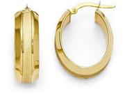 Lesliess 14k Polished and Brushed Oval Hinged Hoop Earrings in 14 kt Yellow Gold