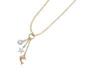 14K Yellow Gold 18 Inch Tri Color Shell Starfish and Dolphin Dangle Sea Life Necklace