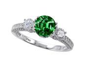 Star K 7mm Round Simulated Emerald Solitaire Ring in Sterling Silver Size 8