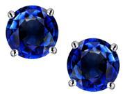 Star K 7mm Round Created Sapphire Screw Back Stud Earrings in 10 kt White Gold