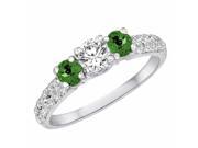 Ryan Jonathan Three Stone Diamond and Emerald Engagement Ring With Double Row Shank in 18K White Gold 1.15 cttw