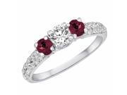 Ryan Jonathan Three Stone Diamond and Ruby Engagement Ring With Double Row Shank in 14K White Gold 1.15 cttw