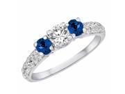 Ryan Jonathan Three Stone Diamond and Blue Sapphire Engagement Ring With Double Row Shank in 18K White Gold 1.15 cttw