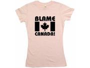 Blame Canada Maple Leaf Flag Logo Women s Babydoll Petite Fit Tee Shirt