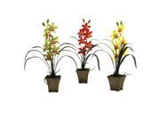 Nearly Natural Cymbidium Orchid w Vase Set of 3