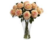 Nearly Natural Blooming Roses w Vase