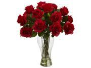 Nearly Natural Blooming Roses w Vase