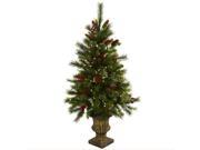 Nearly Natural 4 Christmas Tree w Berries Pine Cones LED Lights Decorative Urn