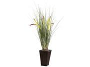 Nearly Natural Grass w Cattails Bamboo Planter