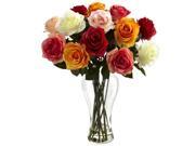 Nearly Natural Assorted Blooming Roses w Vase