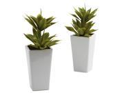 Nearly Natural Double Mini Agave w Planter Set of 2