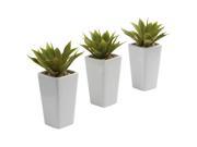 Nearly Natural Mini Agave w Planter Set of 3 White