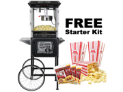 FunTime Full Size Carnival Style 8oz Hot Oil Popcorn Machine w Cart Black Silver