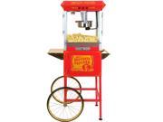 FunTime Full Size Carnival Style 8Oz Hot Oil Popcorn Machine w Cart Red