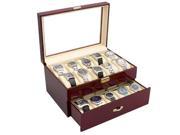 Rosewood Finish Watch Case Display Storage Box w Glass Top Holds 20 Watches
