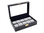 Classic Black Watch Case Display Box With Clear Top Holds 10 Watches With Lock