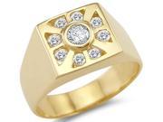 New Solid 14k Yellow Gold Mens Wedding Band CZ Cubic Zirconia Ring 0.75 ct