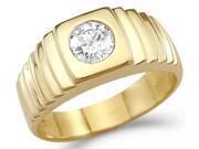 Solid 14k Yellow Gold Mens Solitaire CZ Cubic Zirconia Wedding Band Ring New 0.75 ct