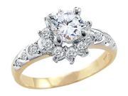 Solid 14k Yellow and White Gold Round CZ Cubic Zirconia Ladies Engagement Ring 1.5 ct