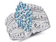 10k Yellow Gold Large Marquise Shape Cluster w Blue Diamonds Round Cut Baguette Diamond Engagement Ring 1.0 cttw H Color I1 Clarity