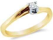 14k Yellow Gold Diamond Small Engagement Solitaire Cross Over Band Round Brilliant Cut Diamond Ring .09 cttw H Color I1 Clarity