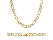 Solid 14k Yellow n White Gold Figaro Pave Chain 6mm 18