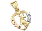 14k Yellow and Rose Gold Heart Love Cross Charm Pendant Height = 1 ; Width = 1 2