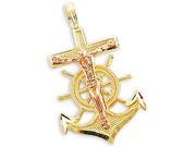 14k Yellow and Rose Gold Anchor Crucifix Pendant Charm Height = 1 ; Width = 1 2