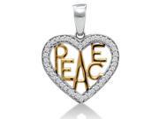 10K White and Yellow Two Tone Gold Peace Heart Channel Set Round Diamond Pendant .15 cttw G H Color SI2 Clarity