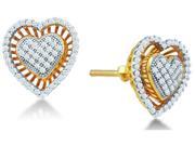10K Yellow and White Two Tone Gold Micro Pave Channel Set Round Diamond Heart Stud Earrings with Screw Back Closure .30 cttw G H Color SI2 Clarity