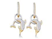 10K Yellow and White Two Tone Gold Micro Pave Set Round Diamond Dolphin Dangle Earrings 1 3 cttw G H Color SI2 Clarity