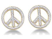 10K Yellow and White Two Tone Gold Pave Set Round Diamond Peace Sign Stud Earrings .15 cttw G H Color SI2 Clarity